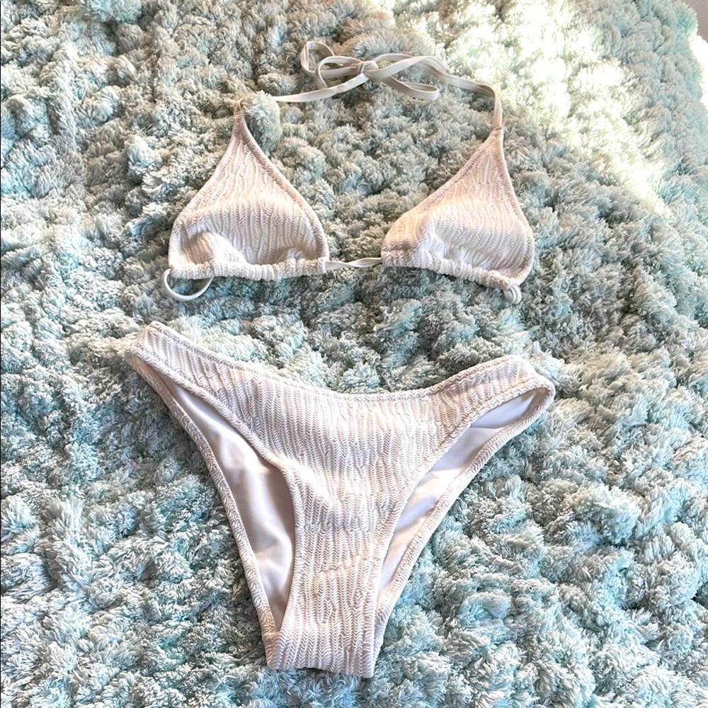 H&M Cream Ribbed Bikini Set